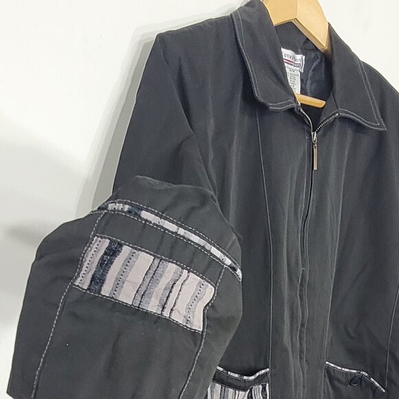 Conviction Black Grey Cotton Blend Lightweight Full Zip Up Casual Jacket Medium - Picture 6 of 16